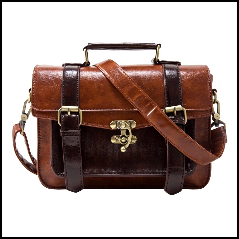 Vintage PU Leather Satchel Crossbody Messenger Bag Work College Purse